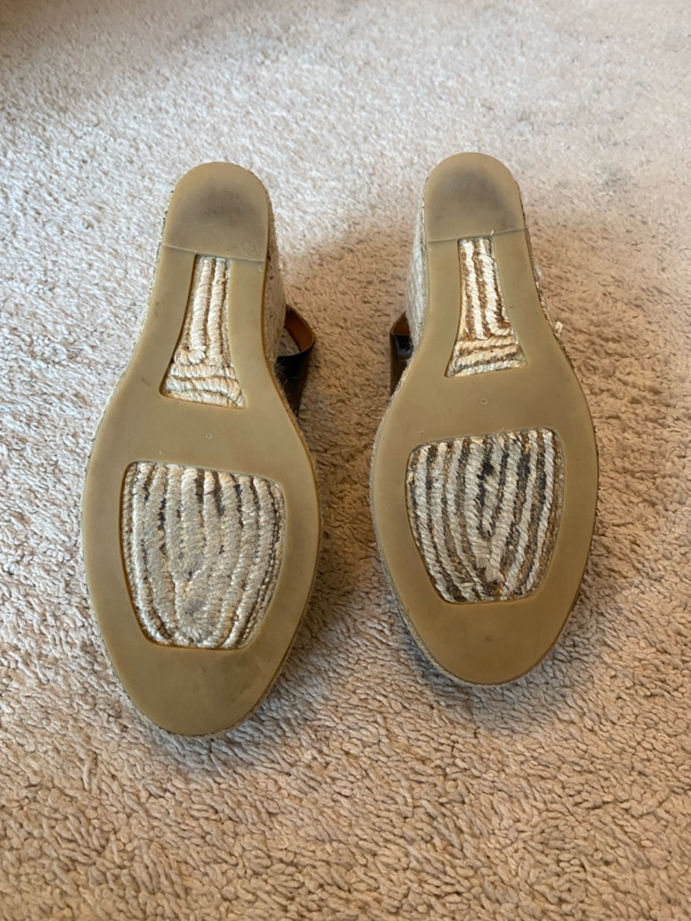Tory Burch Black Patent Espadrille Wedge Slingback with Logo Toe - Picture 5 of 5